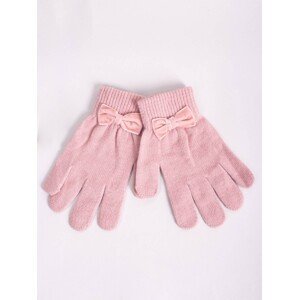 Yoclub Kids's Girls' Five-Finger Gloves With Bow RED-0010G-AA5B-002