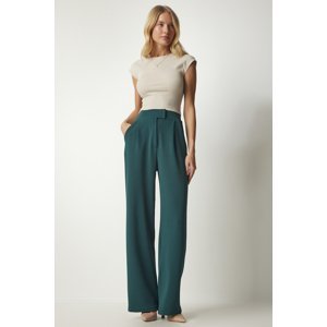 Happiness İstanbul Women's Emerald Green Velcro Waist Comfortable Woven Trousers