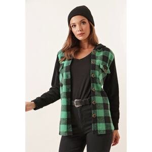 By Saygı Lumberjack Shirt Green with Two Pockets Fleece Hood and Sleeves.