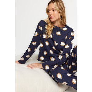 Trendyol Navy Blue 100% Cotton Tshirt-Jogger Knitted Pajamas Set