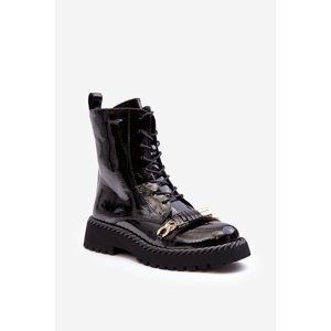 Dámské patentované kotníkové boty s ozdobou, černá S.Barski