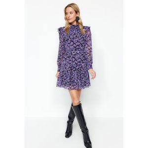 Trendyol Purple Belted Mini Lined Ruffle Detail Woven Dress