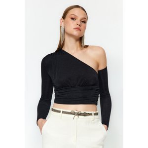 Trendyol Black Crop Shimmering Lurex Knitted Bustier