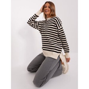 Krémově černý dámský oversize pletený svetr