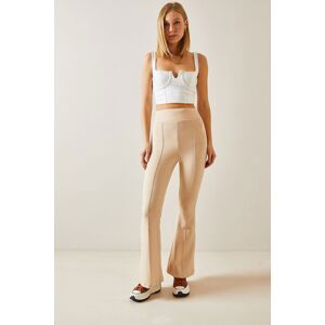 XHAN Cream Thick Belt Stitching Detail Trousers