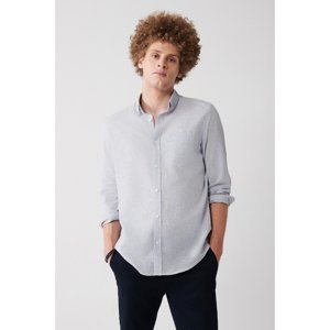 Avva Men's Blue Cotton Linen Button Down Classic Collar Dobby Pocket Standard Fit Regular Fit Shirt