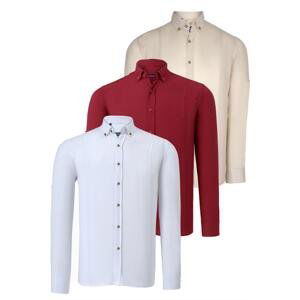 TRIPLE SET G721 DEWBERRY MEN'S SHIRT-WHITE-BURGUNDY-BEIGE