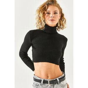 Olalook Women's Black Full Turtleneck Crop Knitwear Sweater