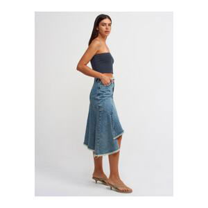 Dilvin 80547 Tint Wash Asymmetrical Denim Skirt-Tint