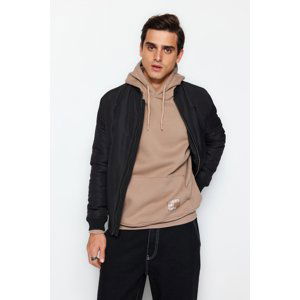 Trendyol Men's Mink Men's Oversized/Wide-Cut Hoodie with Labels and Fleece Internal Basic Sweatshirt.