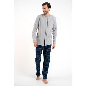Pánské pyžamo Jakub, dlouhý rukáv, dlouhé nohavice - melanž/potisk