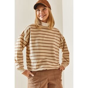 XHAN Mink Crew Neck Striped Sweatshirt