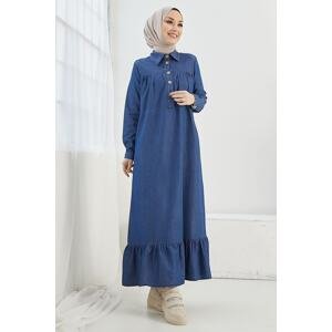 InStyle Mandes Loose Denim Dress with Robe and Frills - Blue