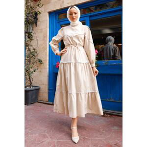 InStyle Guipure Detail Balloon Sleeve Hijab Dress - Stone