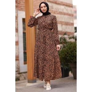 InStyle Leopard Patterned Dress with Buttons - Brown