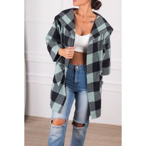 armonika Women's Open Mint Checked Loose Jacket with Pocket