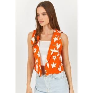 armonika Women's Orange Patterned Crop Vest Without Buttons