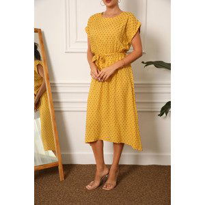 armonika Women's Mustard Pompoms Elastic Tie Waist Dress