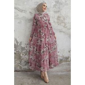 InStyle Liviza Pattern Chiffon Dress With Tassel Detail - Dried Rose