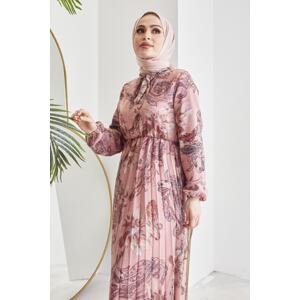 InStyle Serena Floral Pattern Pleated Chiffon Hijab Dress - Dried Rose