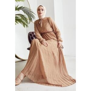 InStyle Ramona Crispy Pattern Pleated Chiffon Hijab Dress - Beige
