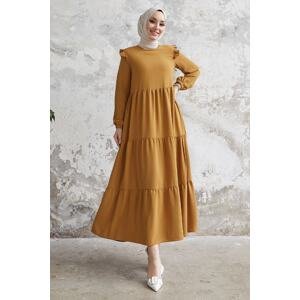 InStyle Neya Loose Dress With Ruffles On The Shoulders - Camel