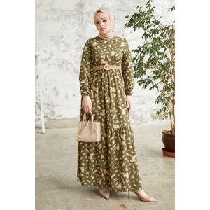 InStyle Rena Patterned Dress with a Straw Belt - Khaki