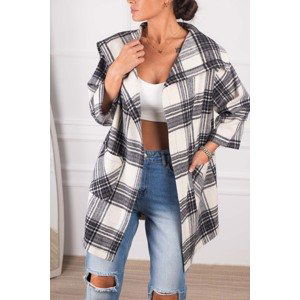 armonika Women's Smoke-White Plaid Loose Jacket with Pocket