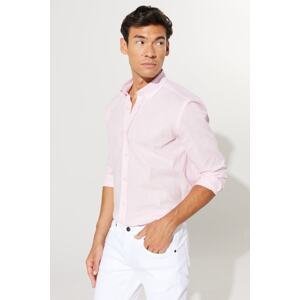 AC&Co / Altınyıldız Classics Men's Pink Slim Fit Slim Fit Buttoned Collar Linen Look 100% Cotton Flared Shirt