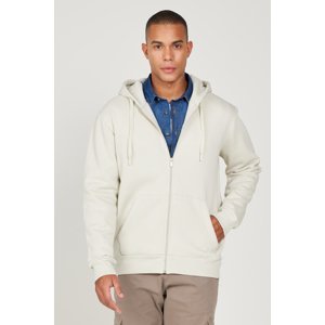 AC&Co / Altınyıldız Classics Men's Beige Standard Fit Regular Fit Inner Fleece 3 Thread Hooded Zipper Sweatshirt Jacket