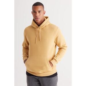 AC&Co / Altınyıldız Classics Men's Mustard Standard Fit Hoodie with Fleece 3 Threads, Kangaroo Pocket Cotton Sweatshirt.