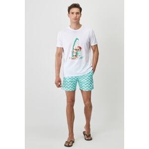 AC&Co / Altınyıldız Classics Men's White Mint Standard Fit Regular Fit Patterned Quick Dry Swimwear Marine Shorts