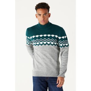 AC&Co / Altınyıldız Classics Men's Petrol Gray Standard Fit Regular Cut Half Turtleneck Ruffled Soft Textured Knitwear Sweater
