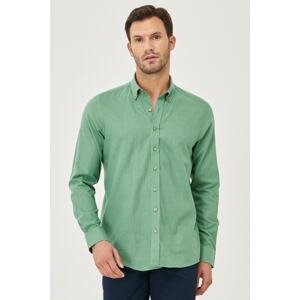 AC&Co / Altınyıldız Classics Men's Khaki Tailored Slim Fit Slim Fit Buttoned Collar Linen Look 100% Cotton Flamed Shirt