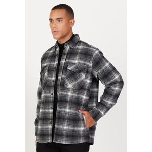 AC&Co / Altınyıldız Classics Men's Anthracite Comfort Fit Relaxed Cut Button Collar Plaid Patterned Lumberjack Winter Shirt Jacket