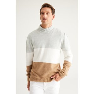 AC&Co / Altınyıldız Classics Men's Grey-camel Standard Fit Normal Cut Half Turtleneck Raised Soft Textured Knitwear Sweater