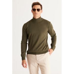 ALTINYILDIZ CLASSICS Men's Khaki Anti-Pilling Standard Fit Regular Fit Half Turtleneck Knitwear Sweater