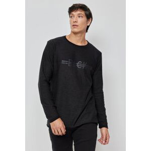 ALTINYILDIZ CLASSICS Men's Black-anthracite Standard Fit Normal Cut Crew Neck Printed Knitwear Sweater.