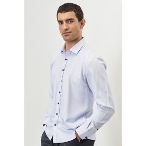 ALTINYILDIZ CLASSICS Men's White Navy Blue Slim Fit Classic Collar Dobby Shirt.