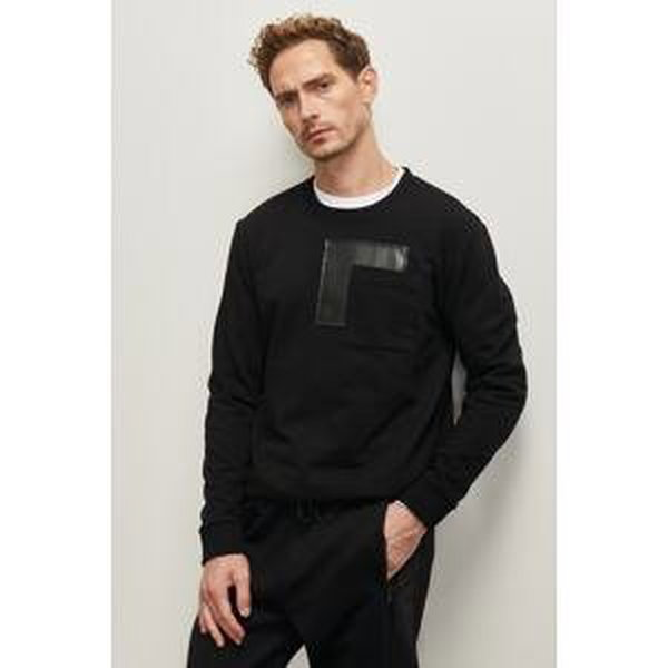 ALTINYILDIZ CLASSICS Men's Black Standard Fit Regular Cut Crew Neck Printed Sweatshirt