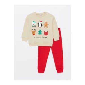 LC Waikiki Crew Neck Christmas Themed Long Sleeve Baby Boy Sweatshirt and Tracksuit Bottom 2 Set