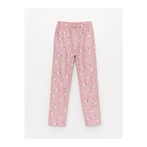 LC Waikiki Girls' Trousers with Elastic Waist, Patterned Fleece Lined