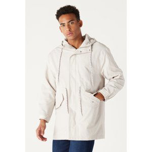 ALTINYILDIZ CLASSICS Men's Beige Standard Fit Normal Cut, Hooded Adjustable Drawstring Trench Coat.