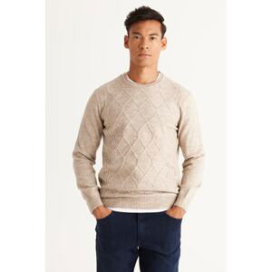 ALTINYILDIZ CLASSICS Men's Beige Melange Standard Fit Regular Cut Crew Neck Ruffled Soft Textured Knitwear Sweater