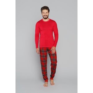 Pánské pyžamo Narwik, dlouhý rukáv, dlouhé kalhoty - červená/potisk