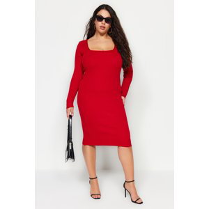 Trendyol Curve Red Square Neck Fitted Knitwear Dress