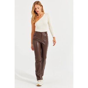 Cool & Sexy Women's Brown Faux Leather Trousers NH72