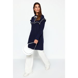 Trendyol Navy Blue Cream Piping Knitted Sweater