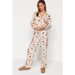 Trendyol Ecru Galaxy Patterned Shirt-Pants Woven Pajama Set