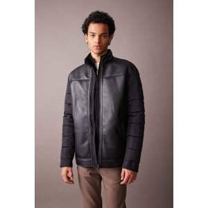 DEFACTO Slim Fit Stand Collar Faux Leather Jacket